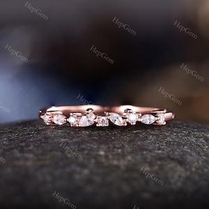 Antique Marquise Moissanite Wedding Ring Half Eternity Diamond Stack Band 14K Rose Gold Simple Rings for Women Gift For Her Handmade Gift