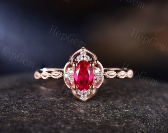 Vintage Oval Ruby Engagement Ring Rose Gold Dainty Moissanite Anniversary Ring Stack Wedding Ring Birthstone Promise Ring Ring Gift For Her