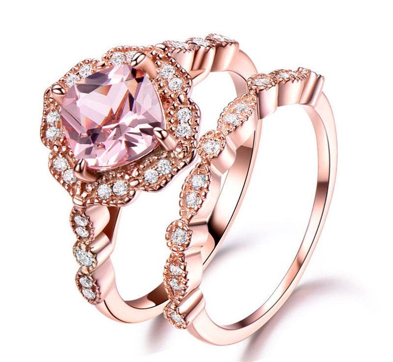 7mm Pink Cusahion Morganite Engagement Ring 14K Rose Gold - Etsy