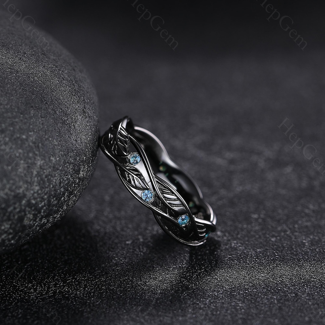Men's Rings Leaf Pattern Unique Leaf Design London Topaz Wedding Band Mens Topaz Gemstone Ring ...