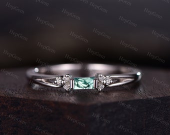 Minimalistische Mosagaat trouwring Art Deco verjaardag ring sterlingzilveren trouwring Mosagaat stapelen verjaardag ring cadeau voor haar
