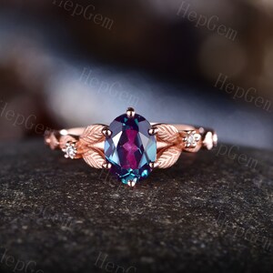 Vintage ovale vorm alexandriet verlovingsring rose goud kleur veranderde alexandriet ring antieke natuur inspireren belofte ring juni geboortesteen