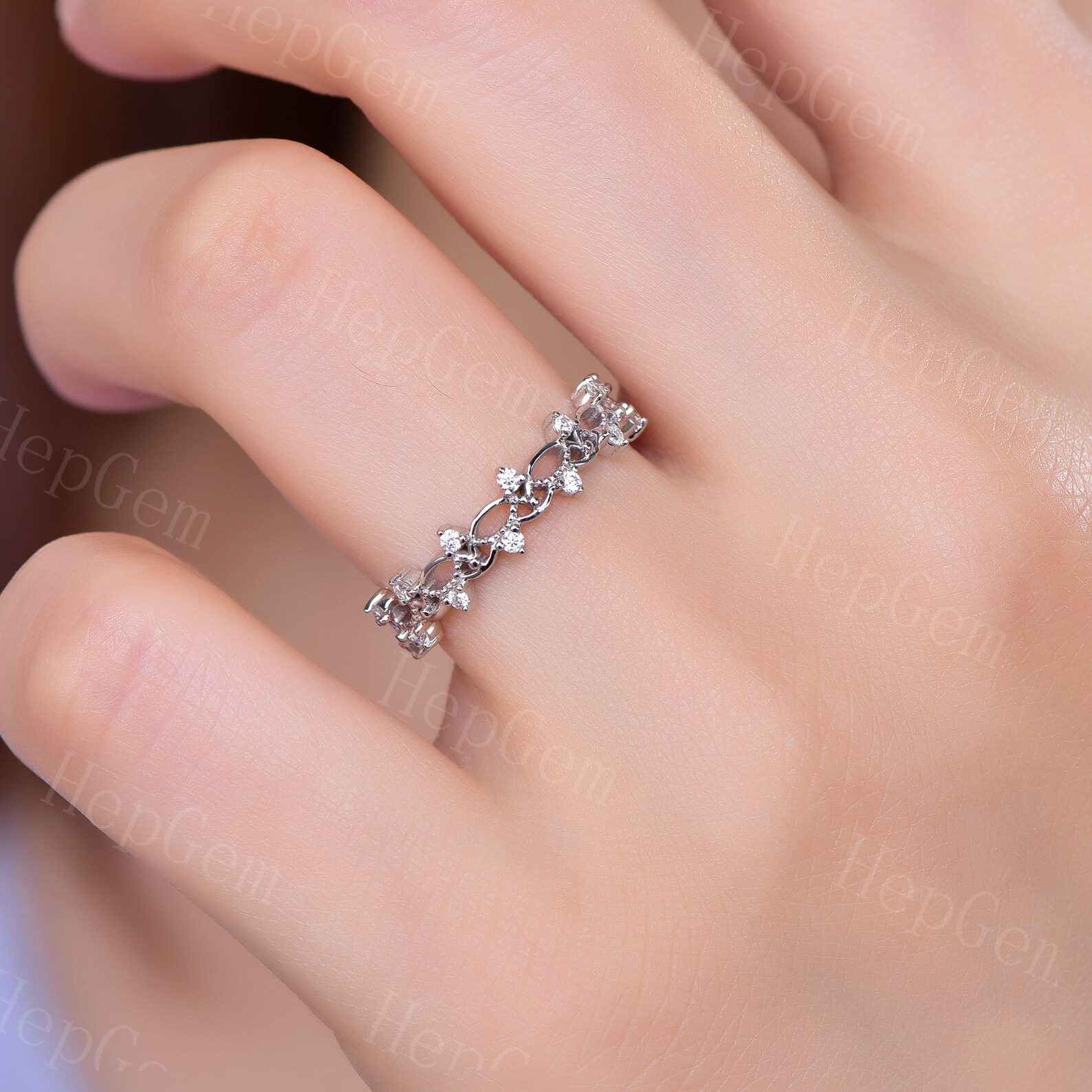 Vintage Diamond Stack Wedding Ring Filigree Dainty Micro Pave Etsy