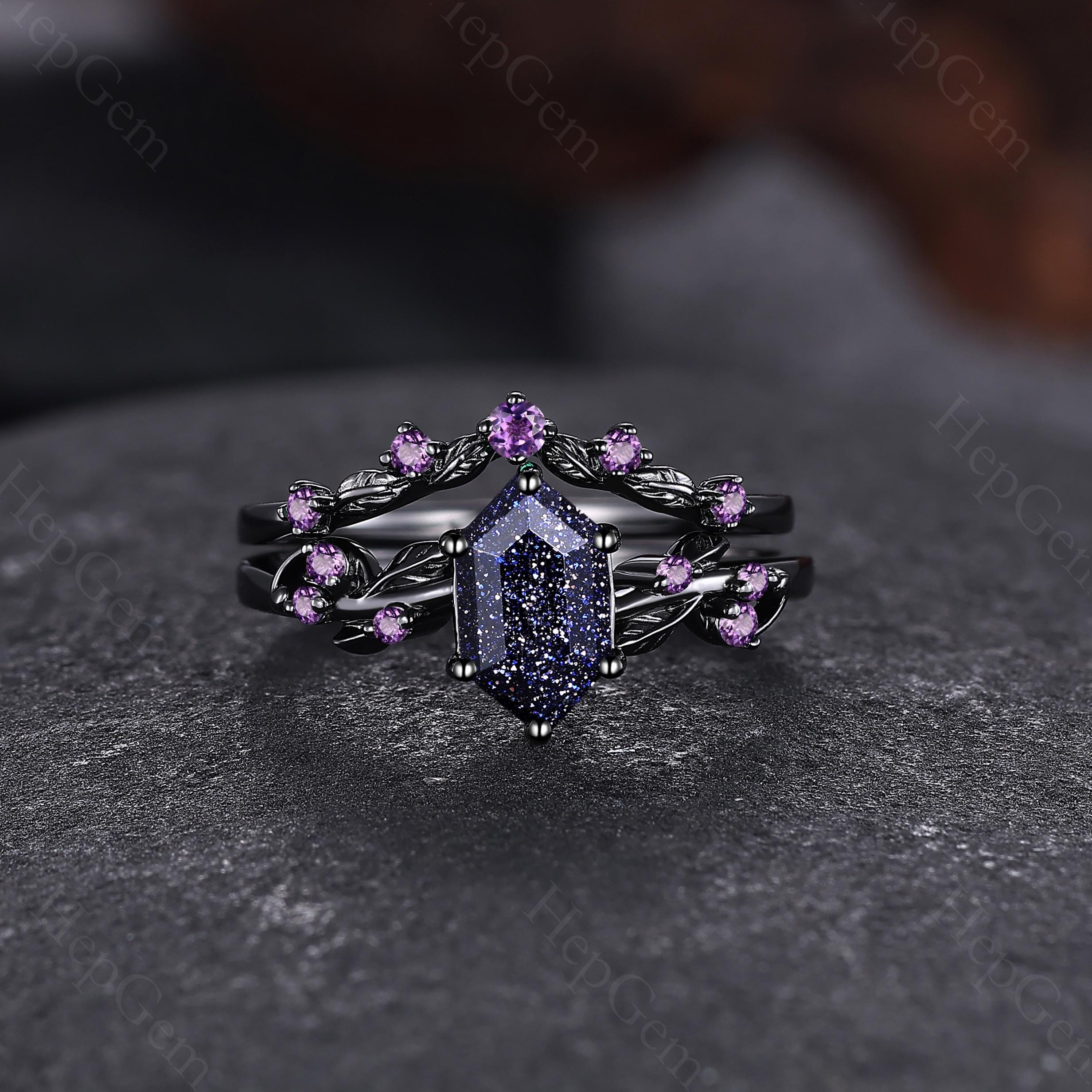 アスティエ　クリスマスオーナメント　ENGAGEMENT RING Uniqu Blue Sandstone & Amethyst Engagement Ring Set for Women