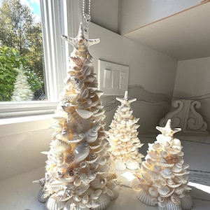 WHITE Seashell Tree, Shell Tree, Beach Christmas, Seashell GIFT, Seashell Decor, 3 sizes available