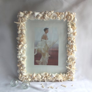 Seashell Gift 11 x 14 Colored Seashell and Starfish Frame Beach Decor Shell Frame Coastal Nautical Decor Beach Decor