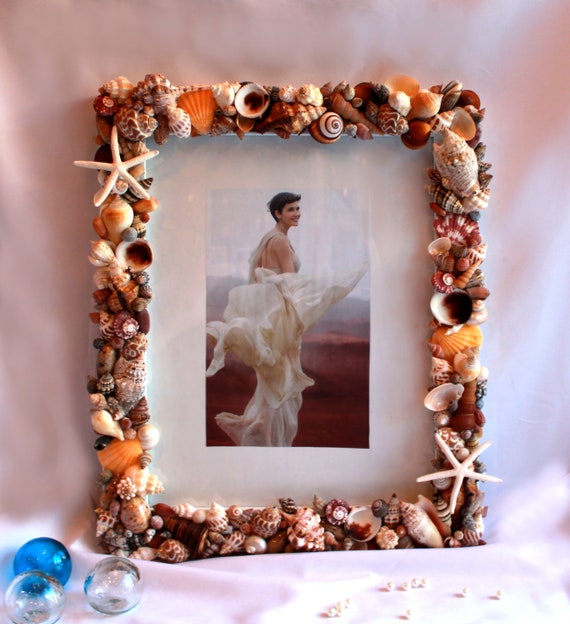 Seashell Gift 11 x 14 Colored Seashell and Starfish Frame Beach Decor Shell Frame Coastal Nautical Decor Beach Decor