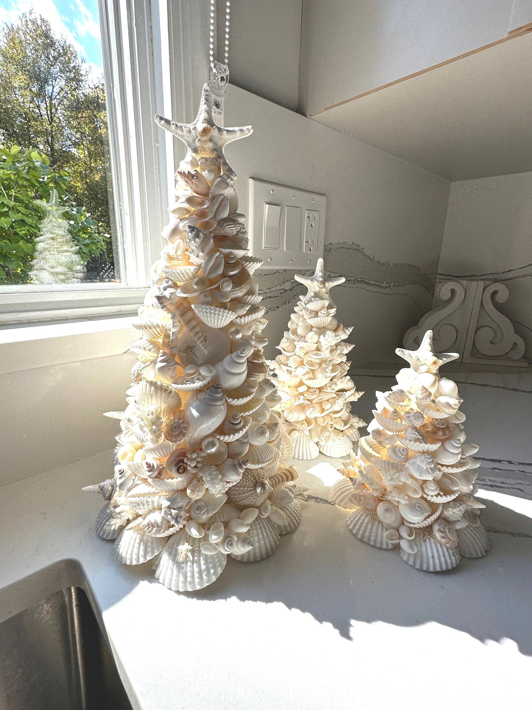 WHITE Seashell Tree, Shell Tree, Beach Christmas, Seashell GIFT, Seashell Decor, 3 sizes available