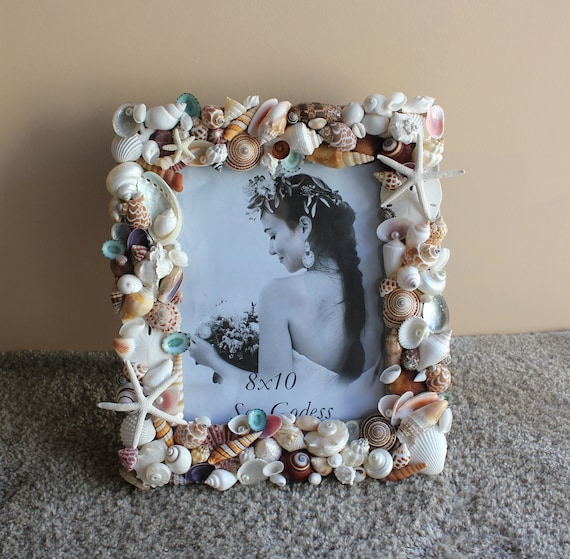 Seashell Gift 11 x 14 Colored Seashell and Starfish Frame Beach Decor Shell Frame Coastal Nautical Decor Beach Decor