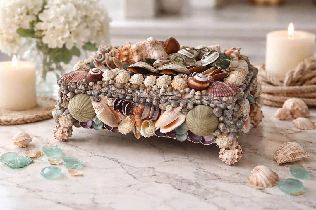 Seashell Jewelry Box – Handmade Coastal Shell Art Box, Victorian ...