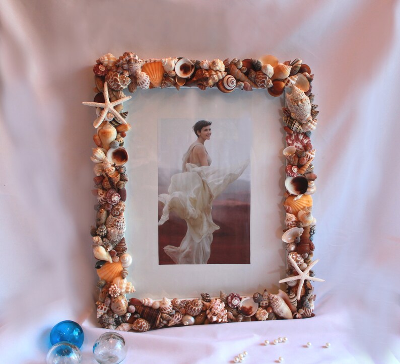 Coastal Nautical Decor 11 x 14 Colored Seashell and Starfish Frame Beach Decor Shell Frame Seashell Gift Beach Decor