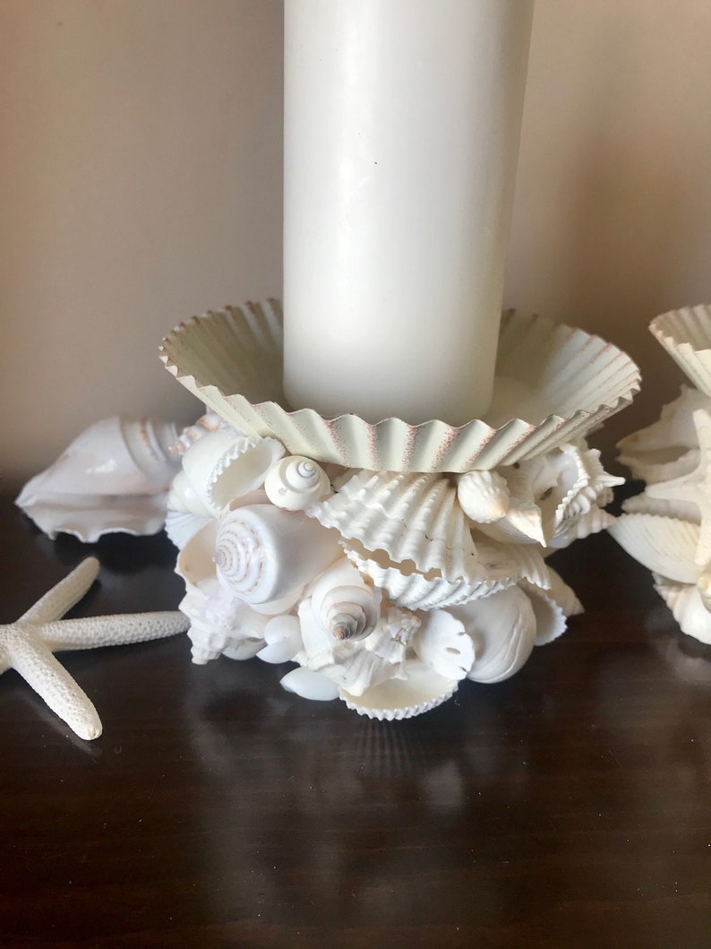 Beautiful SET of 2 Seashell Candle Holders Nautical Beach Etsy