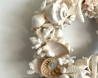 Handmade Starfish Seashell Wreath | Neutral Coastal Wall Decor
