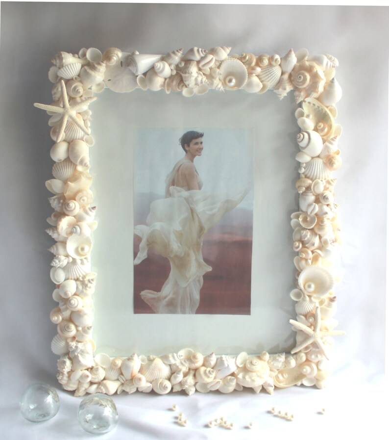 Coastal Nautical Decor 11 x 14 Colored Seashell and Starfish Frame Beach Decor Shell Frame Seashell Gift Beach Decor
