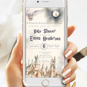 Wizard Baby Shower Digital Invite; Magic School Baby Schower mobile Invite template; Magical Digital Baby Shower Invite; Baby shower canva