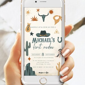 First Rodeo Birthday Invitation; Southwest Birthday invite; Ranch Birthday Smartphone Invitation; DIY Cowboy Birthday Digital Invitation