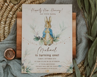 Peter Rabbit First Birthday Invitation Template; Easter Bunny Invitation Spring Bunny Peter Rabbit Birthday Invitation