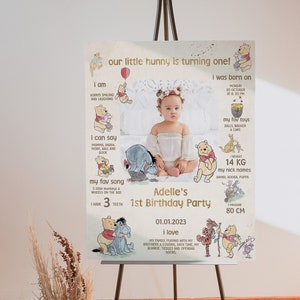 Milestone Board Winnie the Pooh Birthday Party; Winnie Pooh 1st Birthday; Editable Milestone ; Birthday Party Decoration Winnie Pooh Wpg13
