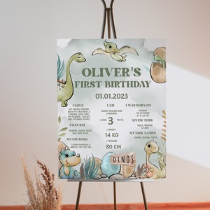 Editable Milestone Board Dinosaur First Birthday party banner; Dinosaur Party; Dino Party Birthday Template Instant Download; di1