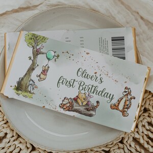 Editable Chocolate Wrapper Hundred Acre Wood First Birthday party chocolate wrap; Winnie the Pooh Party; Classic Pooh  Birthday ; wp2