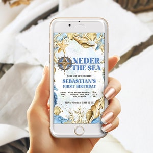 Invitación editable para el primer cumpleaños de ONEder the Sea; Fiesta bajo el mar; Descarga instantánea de la plantilla de cumpleaños de Ocean Party; REPRESENTANTE