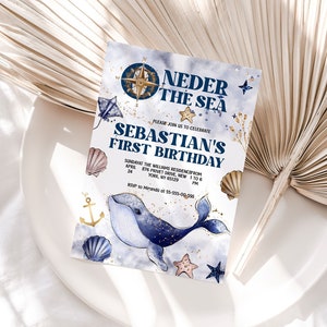 Editable ONEder the Sea First Birthday Invitation; Under the Sea Party; Ocean Party Birthday Template Instant Download;