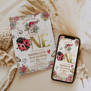 Bewerkbare Lady Bug eerste verjaardagsuitnodiging; Elke leeftijd Lady bug verjaardagsfeestje sjabloon; Schattig meisje verjaardagsuitnodiging; Direct downloaden lb1