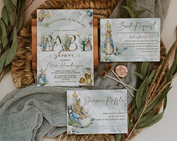 Classic Peter Rabbit Baby Shower Invitation Suite; Neutral Baby Shower ...