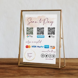 Scan to Pay Template QR Code Payment Sign QR Code Sign template CashApp PayPal Sign for Small Business, Venmo Payment Printable, image 1