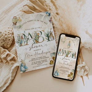 Classic Peter Rabbit Baby Shower Invitation; Neutral Baby Shower Template; Peter Rabbit Baby Shower Invite; pr2