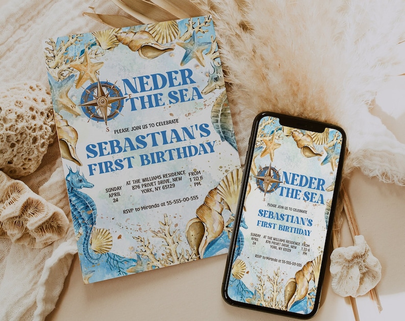 Editable ONEder the Sea First Birthday Invitation Under the Sea Party Ocean Party Birthday Template Instant Download SE1