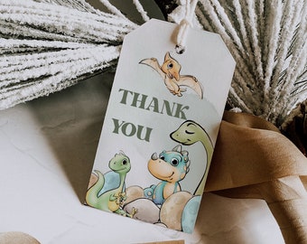 Editable Thank You tag Dinosaur First Birthday thank you label; Dinosaur Party; Dinosaur Party Birthday Instant Download; di1