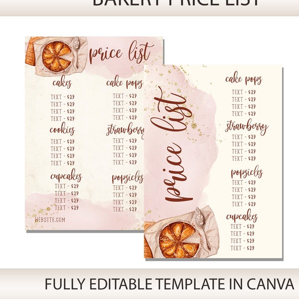 At Home Bakery Price List Etsy