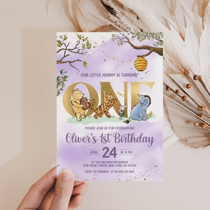 Classic Winnie Pooh Baby Birthday Invitation; Winnie Pooh Baby Birthday ; Greenery Baby Birthday; Honey Bear Birthday; Winnie Pooh wp
