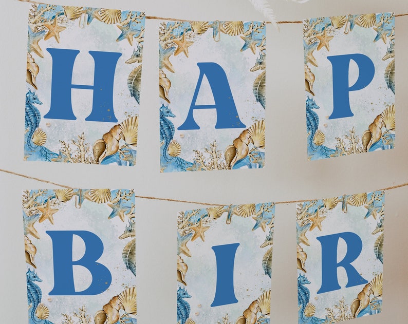 Editable Happy Birthday garland ONEder the Sea First Birthday Happy Birthday Banner Garland Under the Sea Party Instant