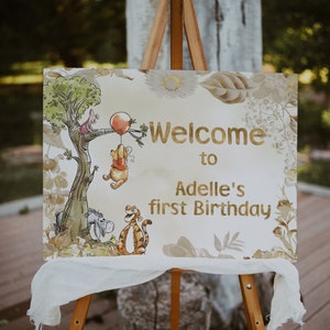 Welcome Banner Winnie the Pooh Birthday Party Winnie Pooh 1st Birthday; Editable Welcome Banner Birthday Party Decoration Winnie Pooh poom88