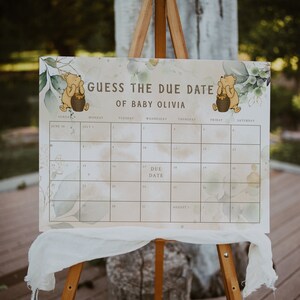 Winnie the Pooh Due Date Calendar Game Baby&#39;s Birthday Date Game; Winnie the Pooh  Baby Shower; Guess the Due Date Calendar printable; wp4