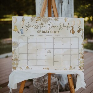 Winnie the Pooh Due Date Calendar Game Baby&#39;s Birthday Date Game; Winnie the Pooh  Baby Shower; Guess the Due Date Calendar printable; wb12