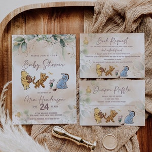 Classic Winnie Pooh Baby Shower Suite; Pink Pooh Baby Shower Template; Greenery Flowers Baby Shower Bundle; Baby Shower trend of 2023