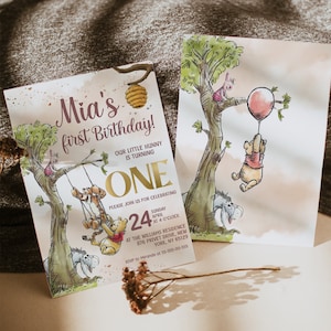 Classic Winnie Pooh Baby Birthday Invitation; Winnie Pooh Baby Birthday ; Greenery Baby Birthday; Honey Bear Birthday; Winnie Pooh wp6