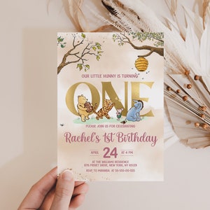 Classic Winnie Pooh Baby Birthday Invitation; Winnie Pooh Baby Birthday ; Greenery Baby Birthday; Honey Bear Birthday; Winnie Pooh wp