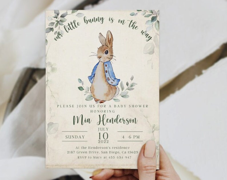 Peter Rabbit Baby Shower Invitation Neutral Baby Shower Bunny invite Editable Bunny Baby shower template BabyBoy Invite Bunny