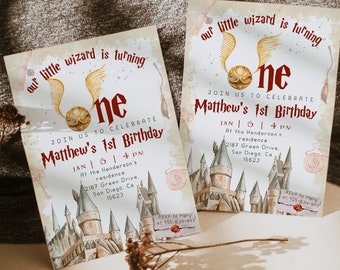 Wizard School 1st Birthday; Magic School Party Invite Template; The Chosen One Wizard Birthday Invitation; Magical First Birthday canva diy