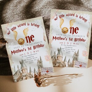 Wizard School 1st Birthday; Magic School Party Invite Template; The Chosen One Wizard Birthday Invitation; Magical First Birthday canva diy