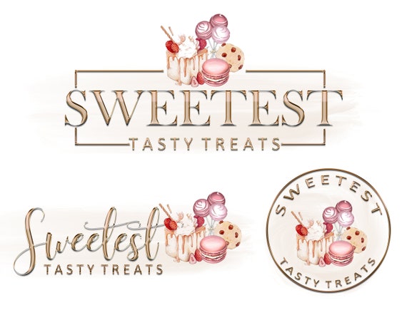 Sweets Treats Logo Premade Sweet Delights Logo Homemade Treats Custom Logo  Chrome Logo Design Bakery Business Kit Sweets Branding Kit 