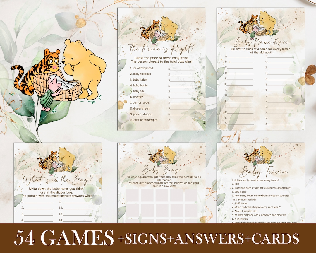 Winnie the Pooh Baby Shower Games; Winnie the Pooh Inspired; Printable