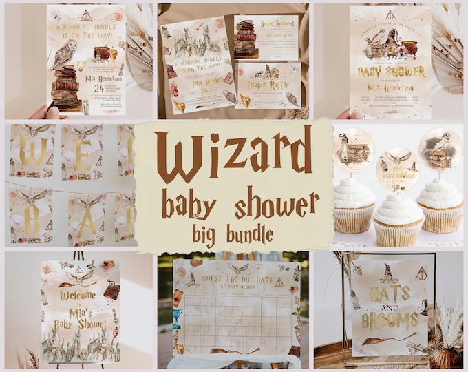 Beige Magical Bundle Wizard Arch Baby Shower Backdrop