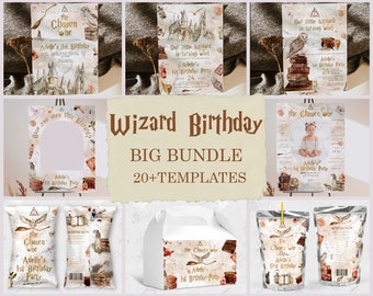 The Chosen One Big Bundle; Wizard Birthday Party Bundle Templates; Magic School Birthday Party Template; Editable Wizard Party Template; W7