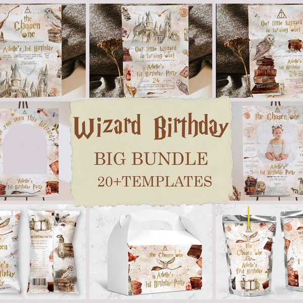 The Chosen One Big Bundle; Wizard Birthday Party Bundle Templates; Magic School Birthday Party Template; Editable Wizard Party Template; W7