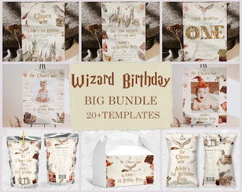 The Chosen One Big Bundle; Wizard Birthday Party Bundle Templates; Magic School Birthday Party Template; Editable Wizard Template; Wms12